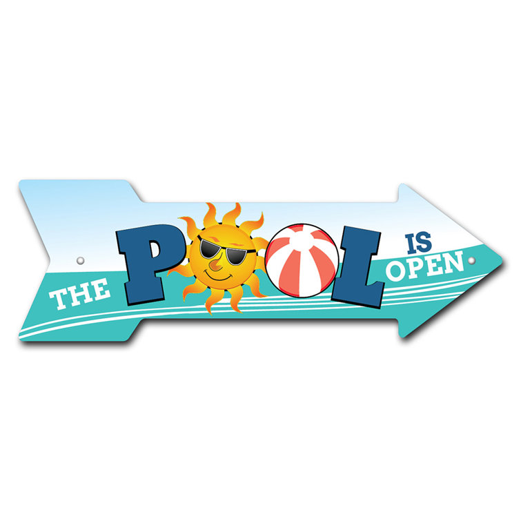 SignMission The Pool Is Open Arrow Sign Direction Funny Home Decor